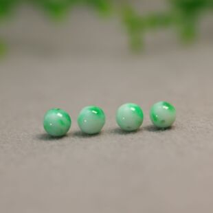 #J265 4颗白底青飘阳绿缅甸天然A货翡翠素面圆珠子7MM散珠