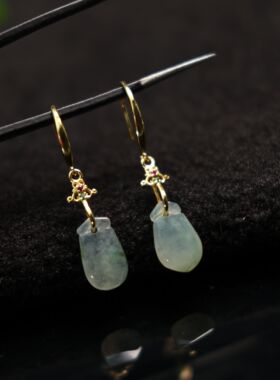 #F694 白色冰种天然A货翡翠福袋耳坠耳钩款 S925银镶嵌