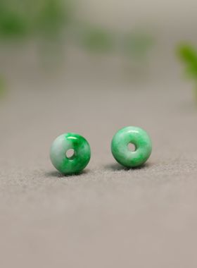 #L124一对白底飘阳绿缅甸天然A货翡翠算盘珠子隔珠