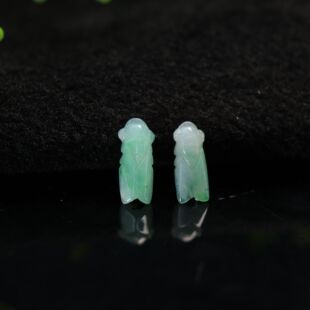F723一对冰种飘阳绿缅甸天然A货翡翠玉蝉一鸣惊人知了小吊坠坠角