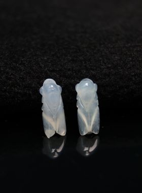 #G669一对老坑白色冰种天然A货翡翠玉蝉一鸣惊人知了小吊坠坠角