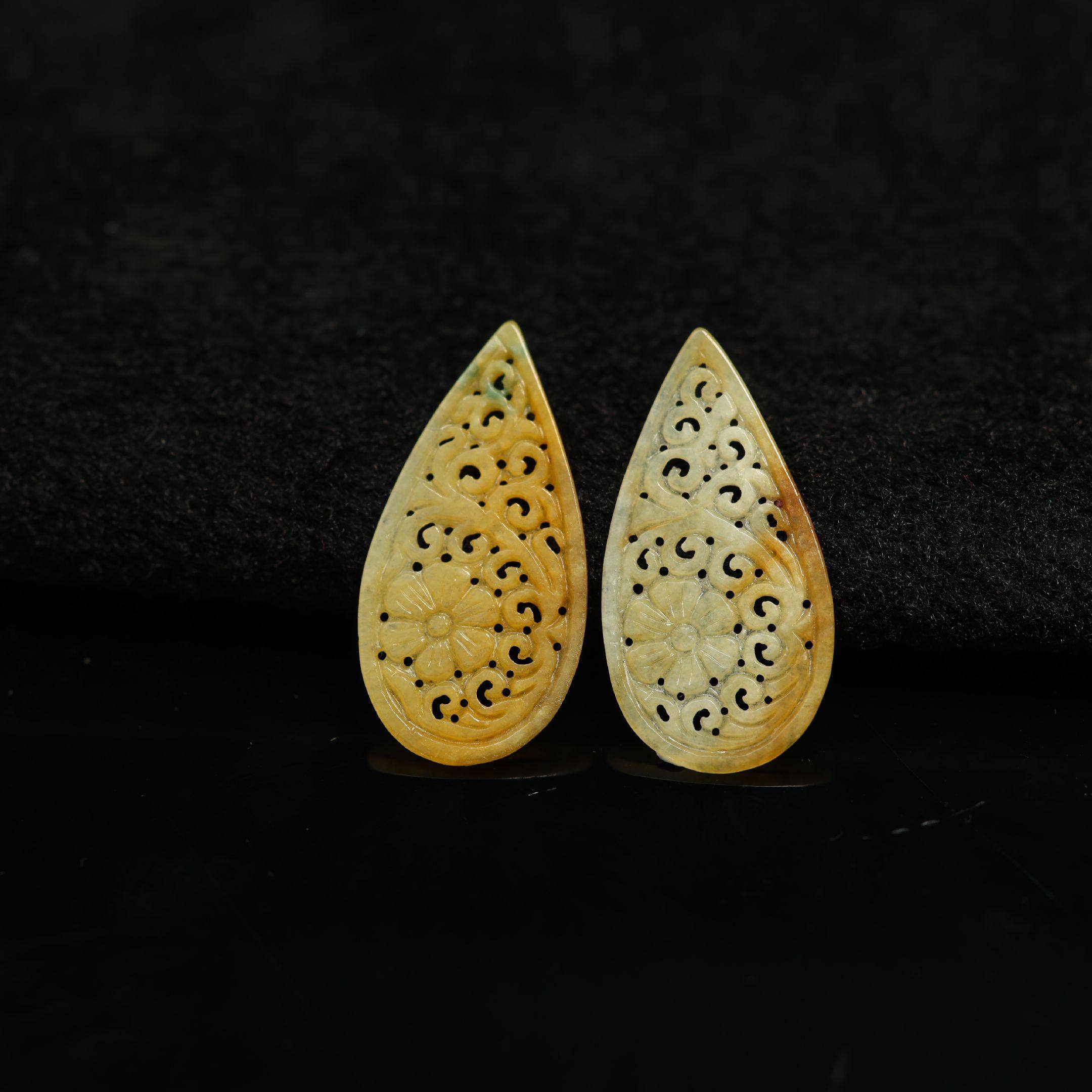 #K005一对缅甸天然A货黄翡翡翠镂空水滴形耳坠花片裸石,珠宝/钻石/翡翠,翡翠裸石/蛋面,淘宝优惠券,粉丝福利购,淘宝优惠卷