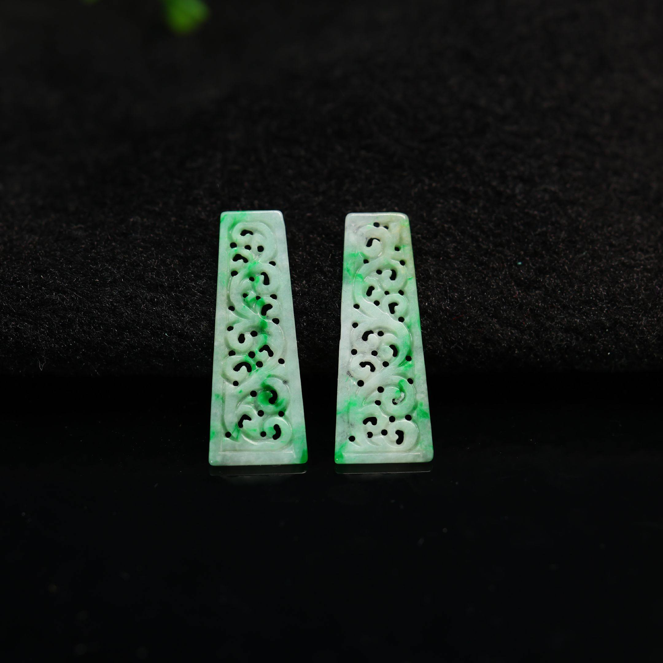 #K261一对白底飘阳绿缅甸天然A货翡翠镂空雕花梯形耳坠花片裸石,珠宝/钻石/翡翠,翡翠裸石/蛋面,淘宝优惠券,粉丝福利购,淘宝优惠卷