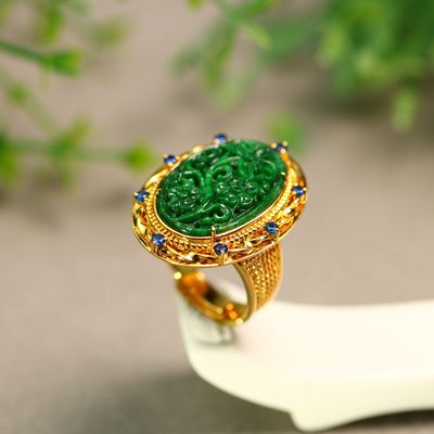 天然A货翡翠雕花戒指活口