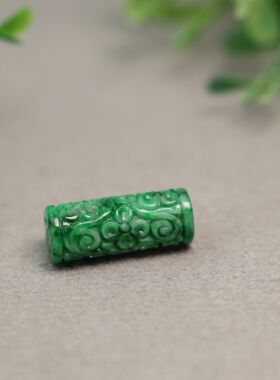 #G642 满绿天然A货翡翠圆柱形管珠桶珠 可作吊坠手牌