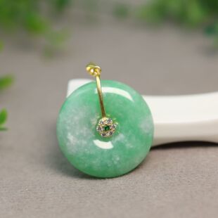 S925银镶嵌 G758冰糯种阳绿天然A货翡翠平安扣吊坠挂坠