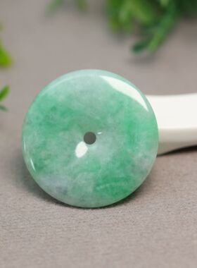 #H531糯底果绿色天然A货翡翠平安扣吊坠挂坠