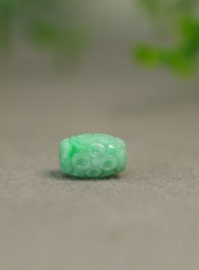 #N157阳绿缅甸天然A货翡翠雕花路路通转运珠腰鼓珠DIY手链配件