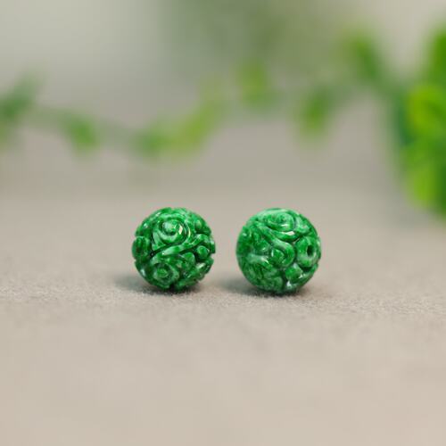 天然A货翡翠团寿龙纹雕花珠子