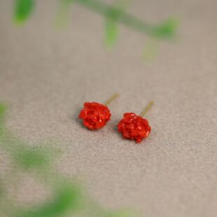 18K金镶嵌深海红天然有机红宝牡丹花耳钉耳饰 K064