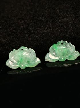 #F148一对冰种飘阳绿天然A货翡翠莲蓬小花耳坠花片