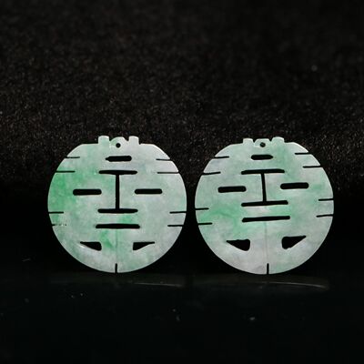 天然A货镂空翡翠圆形喜字