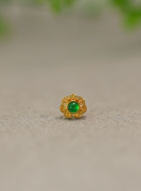 #K376 18K金镶嵌冰种满绿天然A货翡翠蛋面如意小香盒通孔DIY配件