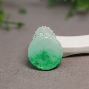 #G210白底飘阳绿天然A货翡翠福在眼前吊坠挂坠