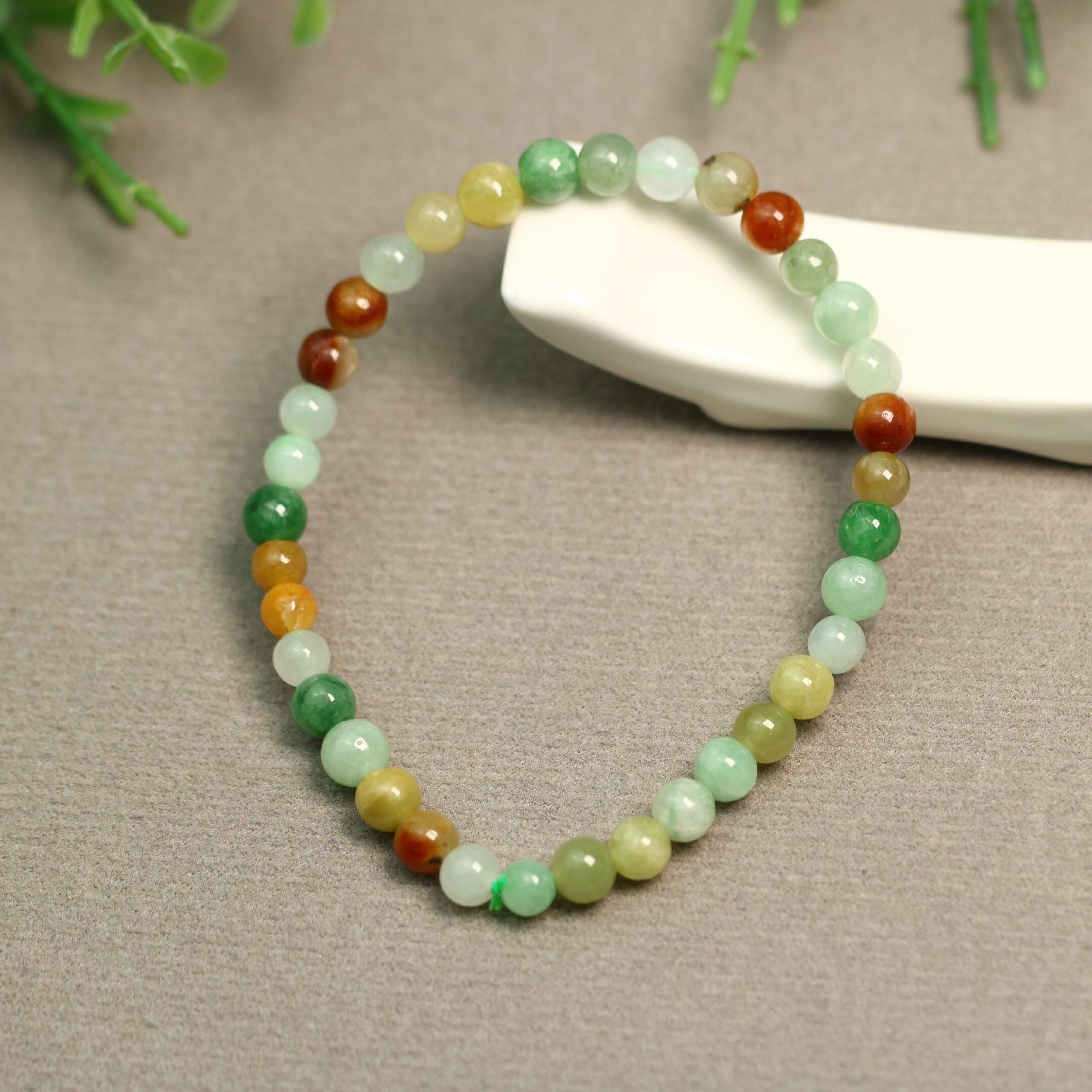 c030一串冰糯种三彩天然a货翡翠素面珠子手串手链