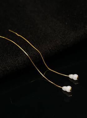 特价亏出一对S925银耳线镶嵌白冰天然A货翡翠葫芦耳坠福禄耳环