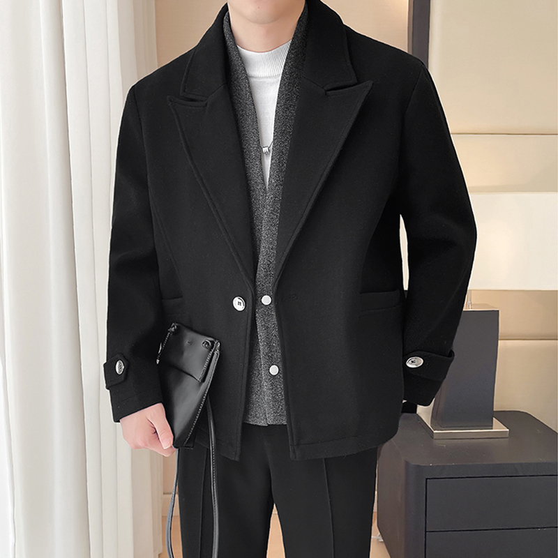 雷迪波尔官方冬季假两件西装领毛呢夹克外套男痞帅宽松加厚高级感