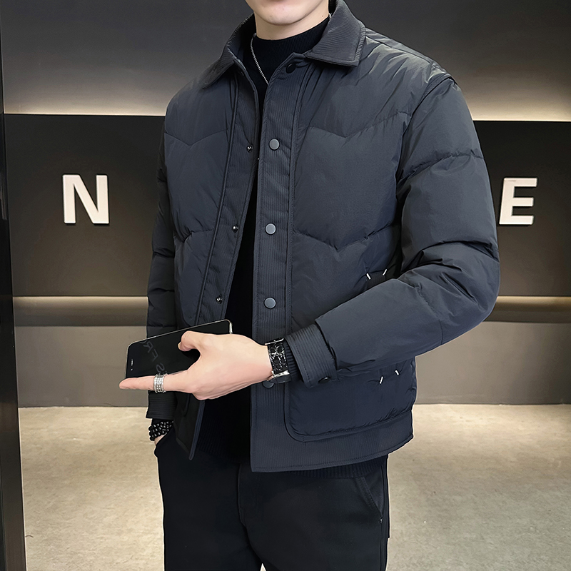 雷迪波尔官方痞帅翻领羽绒服男士轻薄冬季短款修身高级感鸭绒夹克