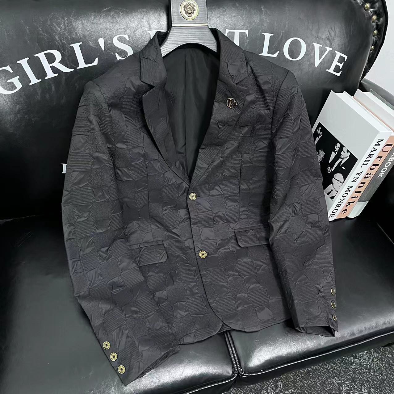 雷迪波尔官方春秋季新款轻奢男士休闲薄款西装外套青年提花时尚帅