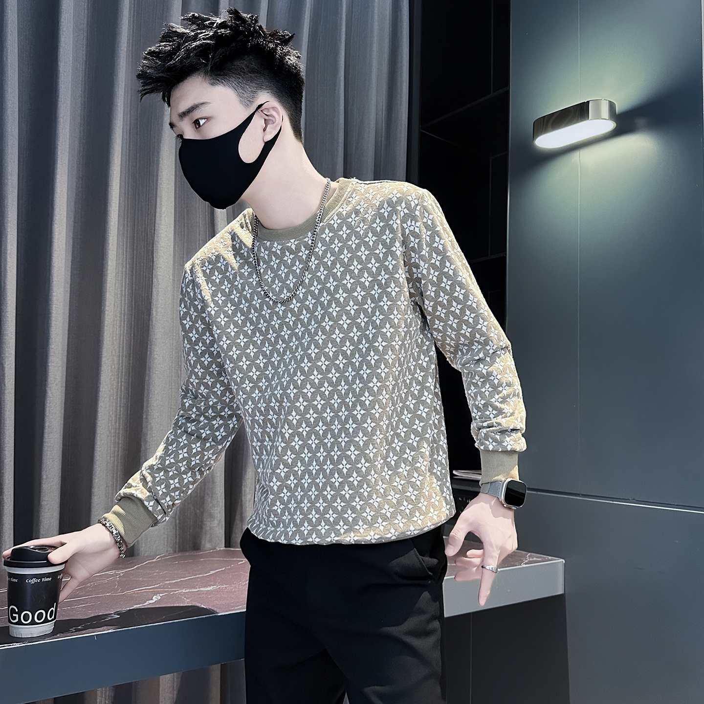 雷迪波尔官方秋冬季痞帅黑色毛衣男士半高领内搭线衣打底衫潮牌新