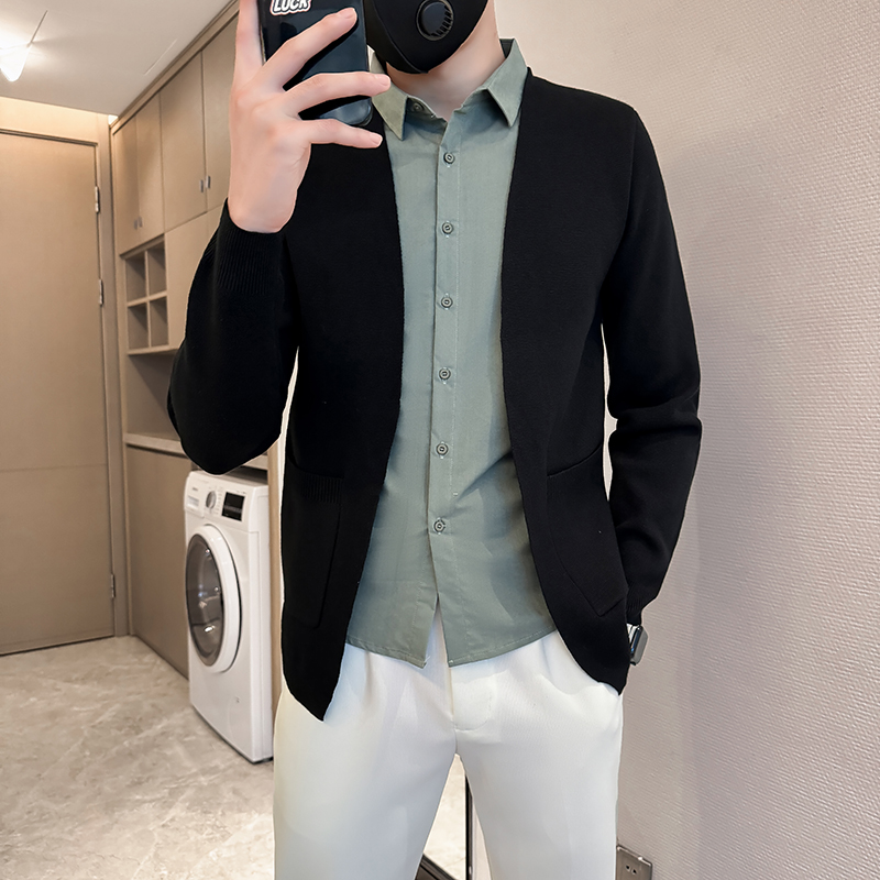 雷迪波尔官方假两件开衫毛衣外套男士新款秋冬潮牌商务针织衫拼接