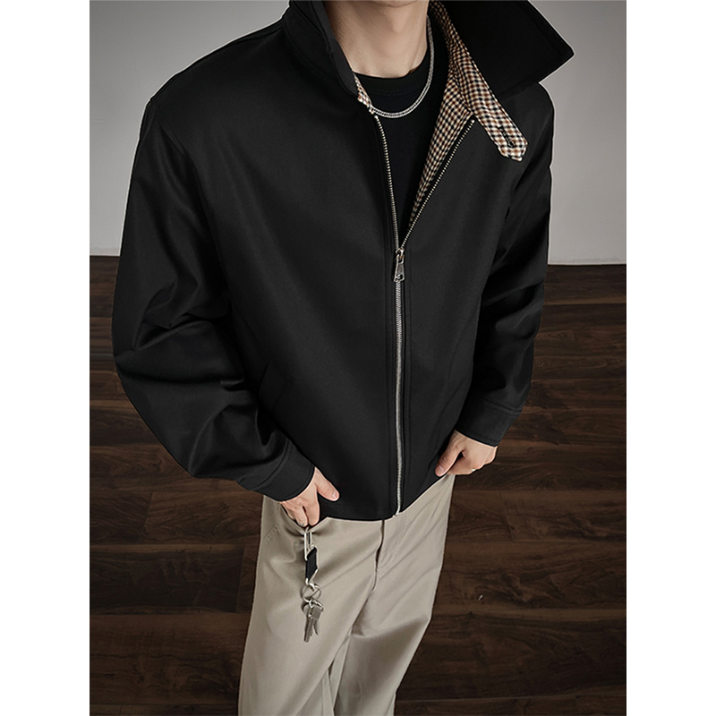 雷迪波尔官方千鸟格拼接夹克外套男痞帅潮流休闲简约百搭宽松高级