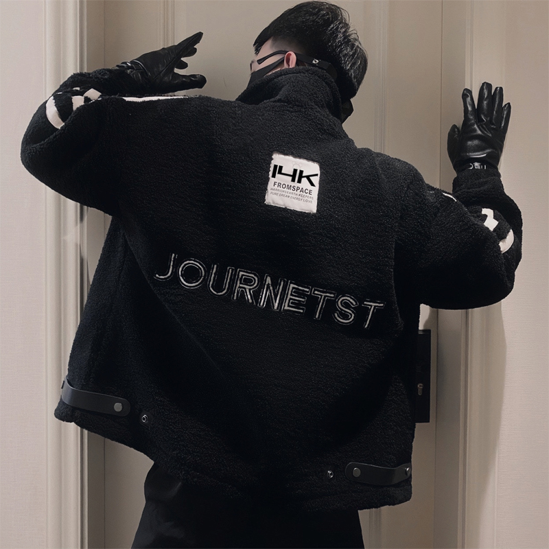 雷迪波尔官方冬季爆款羊羔绒棉服男潮牌字母刺绣棉衣加厚摇粒绒潮