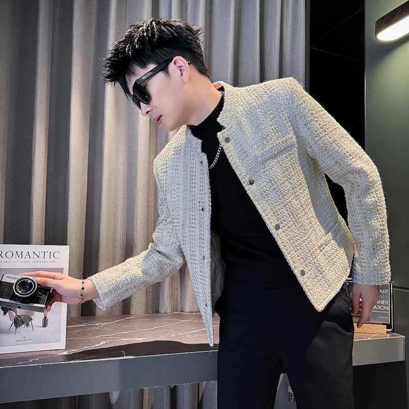 雷迪波尔官方春秋款小香风立领外套男士新款高级感潮牌雅痞短款夹