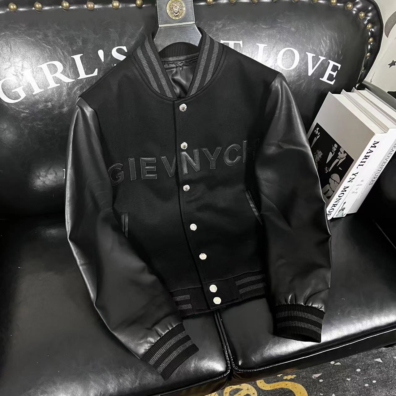 雷迪波尔官方毛呢拼接皮衣夹克男士春秋季新款潮牌痞帅气棒球领高