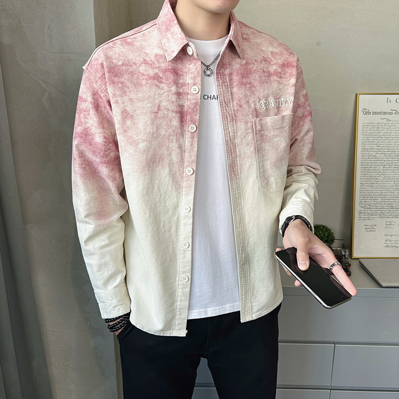 雷迪波尔官方渐变色春季长袖衬衫外套男薄款潮牌休闲高级感痞帅潮