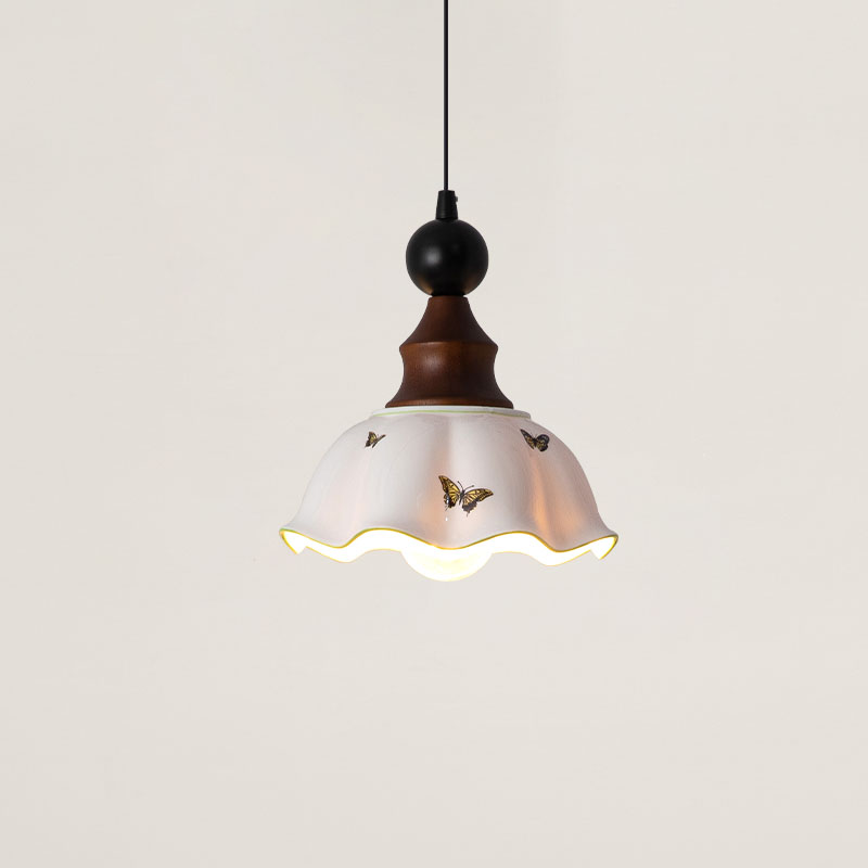法式奶油风卧室床头小吊灯北欧创意陶瓷蝴蝶实木可升降玄关过道灯
