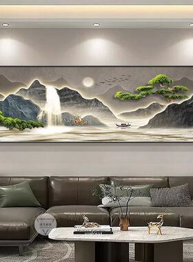 迎客松客厅装饰画中式禅意沙发背景墙壁画办公室大气山水风景挂画