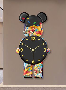 暴力熊墙上挂钟客厅挂钟网红时钟挂墙家用钟挂墙创意个性餐厅静音