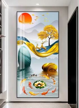 入户玄关装饰画现代简约北欧客厅走廊过道挂画晶瓷竖版壁画墙壁