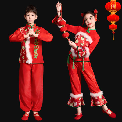 儿童秧歌服演出服女中国风印花
