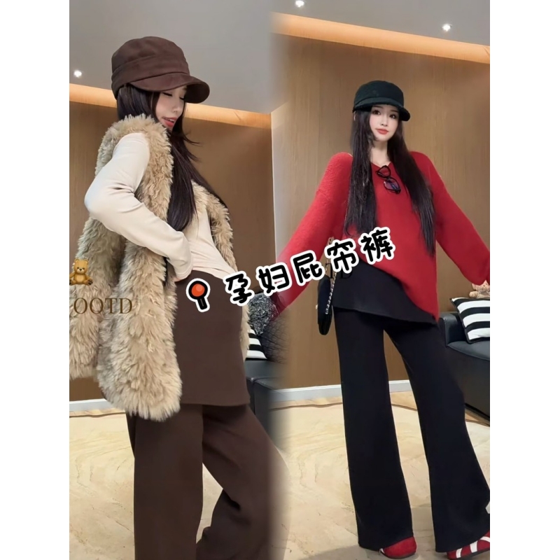 孕妇秋冬加绒加厚高腰喇叭裤