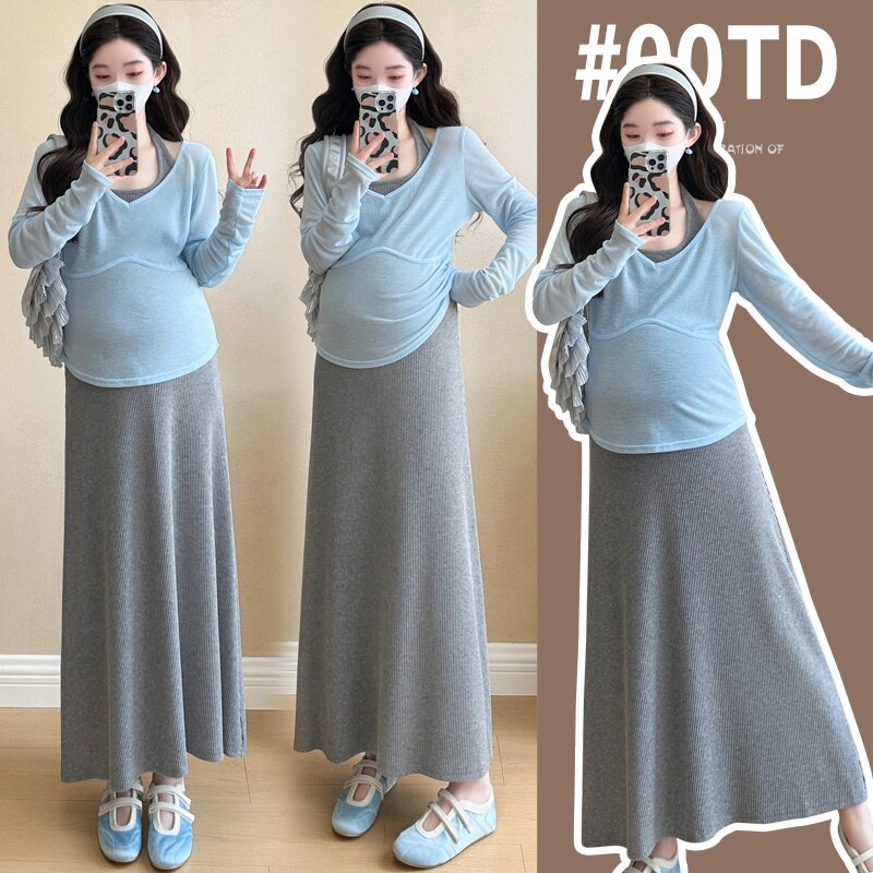 夏季孕妇两件套慵懒风挂脖修身吊带裙V领长袖防晒衫2026年韩版女