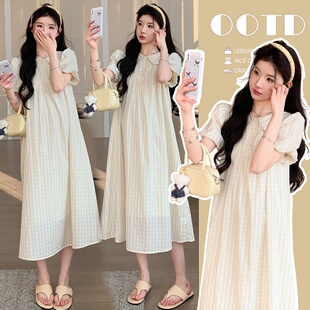 孕妇连衣裙夏季新款减龄娃娃领泡泡袖大码宽松裙子2026年韩版女