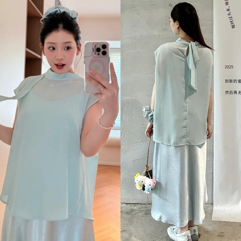 夏季孕妇两件套慵懒风显瘦吊带裙