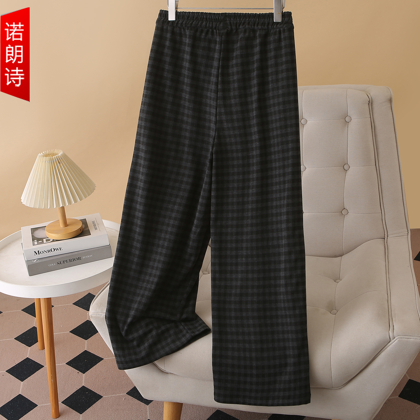 大码格子阔腿裤女胖mm慵懒风女裤