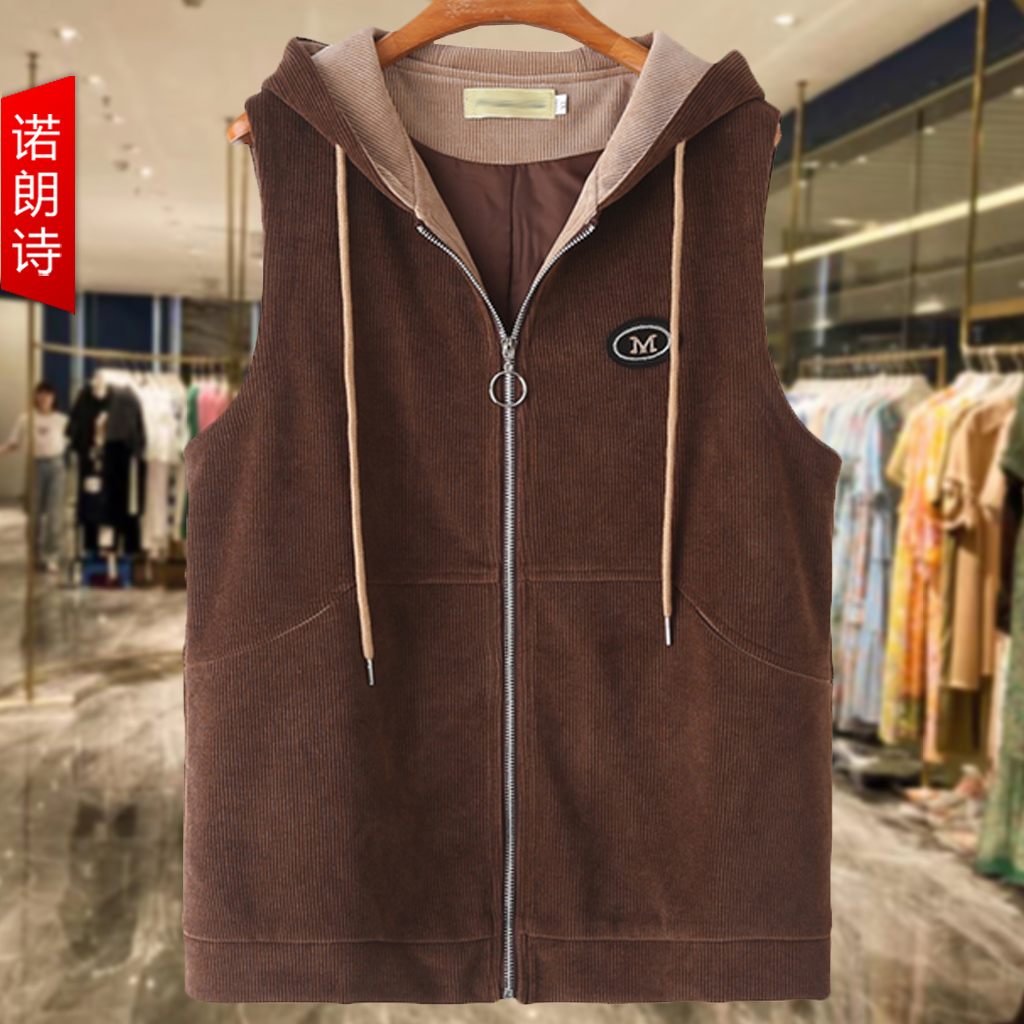 春秋新款灯芯绒连帽马甲洋气妈妈