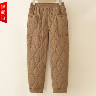 夹棉束脚长裤 纯色菱格百搭棉裤 冬装 胖mm大码 松紧腰加厚保暖直筒裤