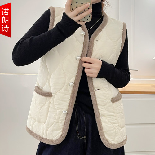 大码女装小香风加绒保暖马甲外套