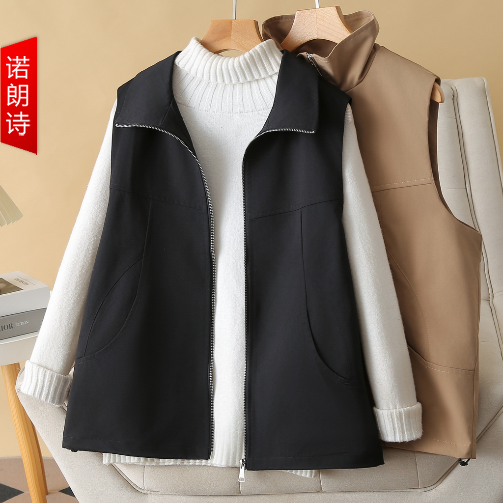 大码女装时尚简约黑色马甲坎肩春