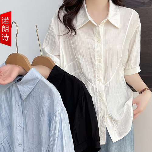 大码胖mm气质短袖衬衫夏高级感