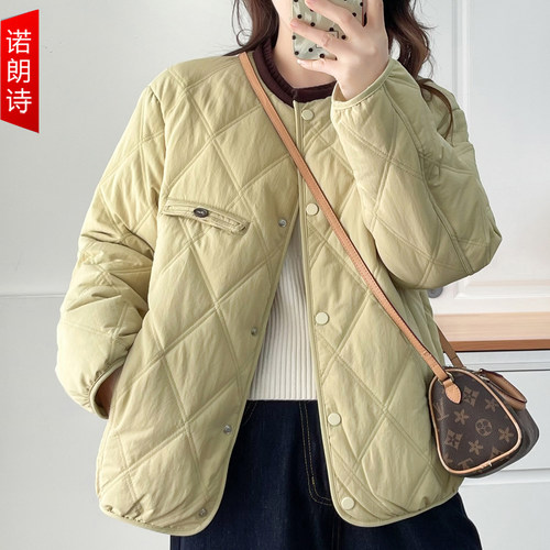 大码女装设计感洋气菱格休闲棉服