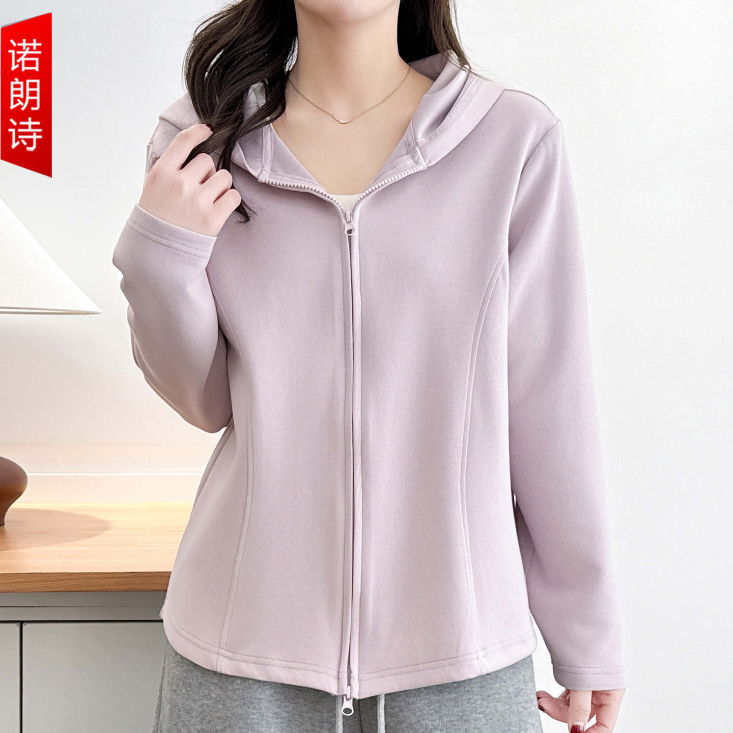 纯色百搭卫衣大码女装胖mm休闲显瘦连帽外套春季双头拉链遮肚上衣