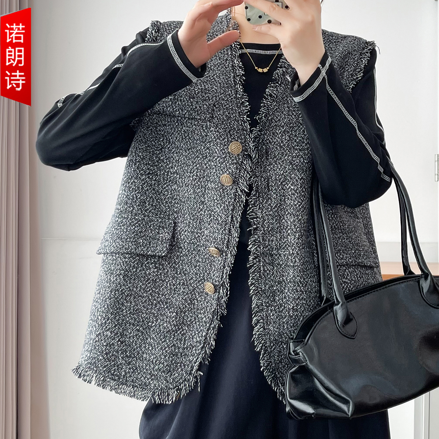 大码小香风流苏马甲无袖外套女装