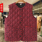 夹棉格子马夹老太太棉马甲秋冬保暖坎肩遮肚子无袖 大码 妈妈装 外套