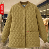 棒球服领棉服妈妈装 冬季 夹棉保暖外套胖mm宽松立领菱形格棉衣大码